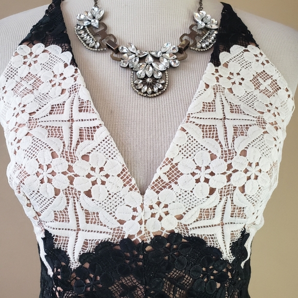 Dress the Population Vera Lace Midi Cocktail Dress Black and White Illusion M - Picture 10 of 13